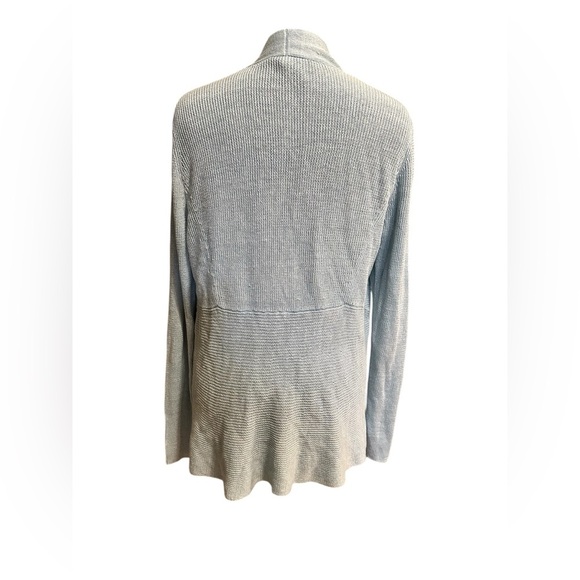 Eileen Fisher Blue Open Front Cardigan Sweater 100% Organic Linen Blend Size L - Picture 3 of 8